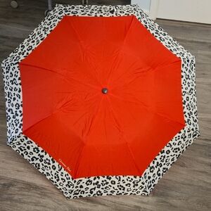 Dior Red Canopy Umbrella with Leopard-Print Border